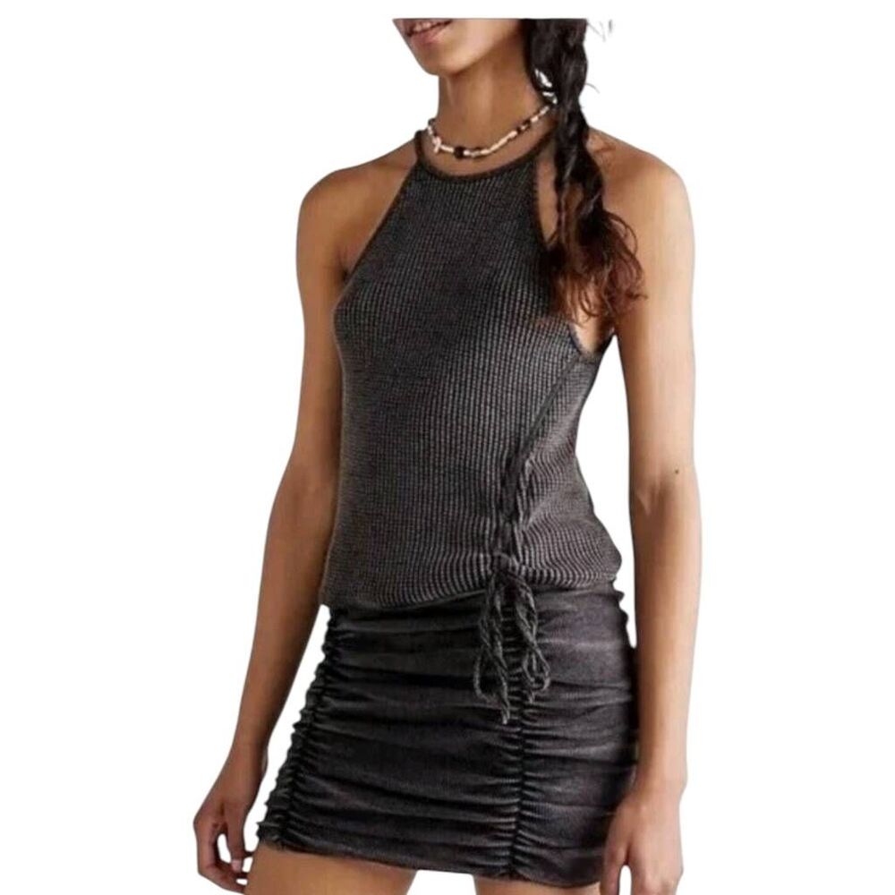 Free People Charcoal Gray Ribbed Halter Mini Dress